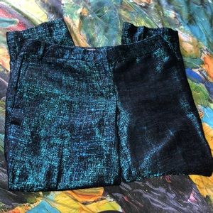 Black/shiny blue ankle length pants